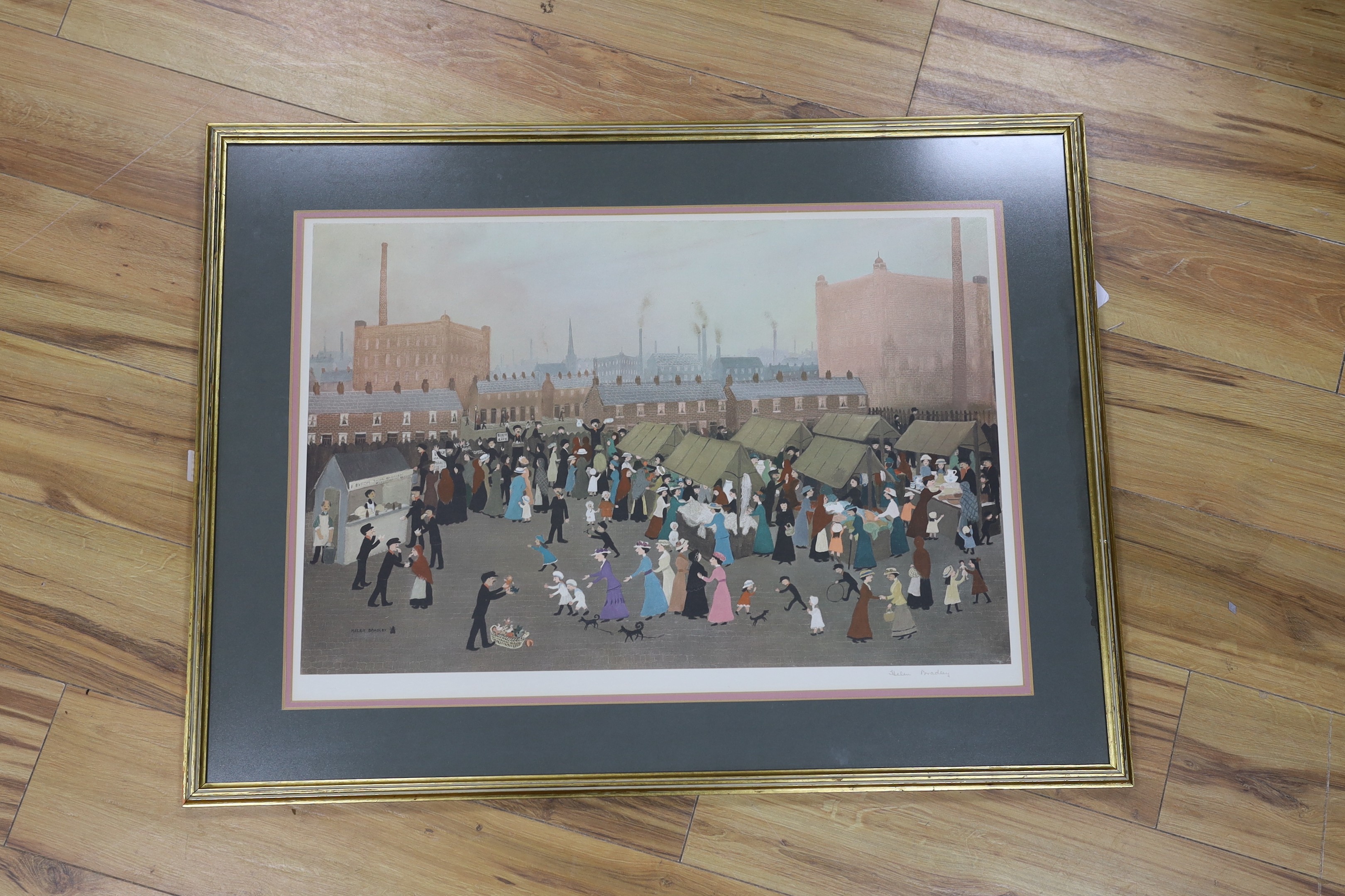 Helen Bradley (1900-1979), limited edition print, 'Miss Carter goes to Market', signed in pencil, 49 x 71cm